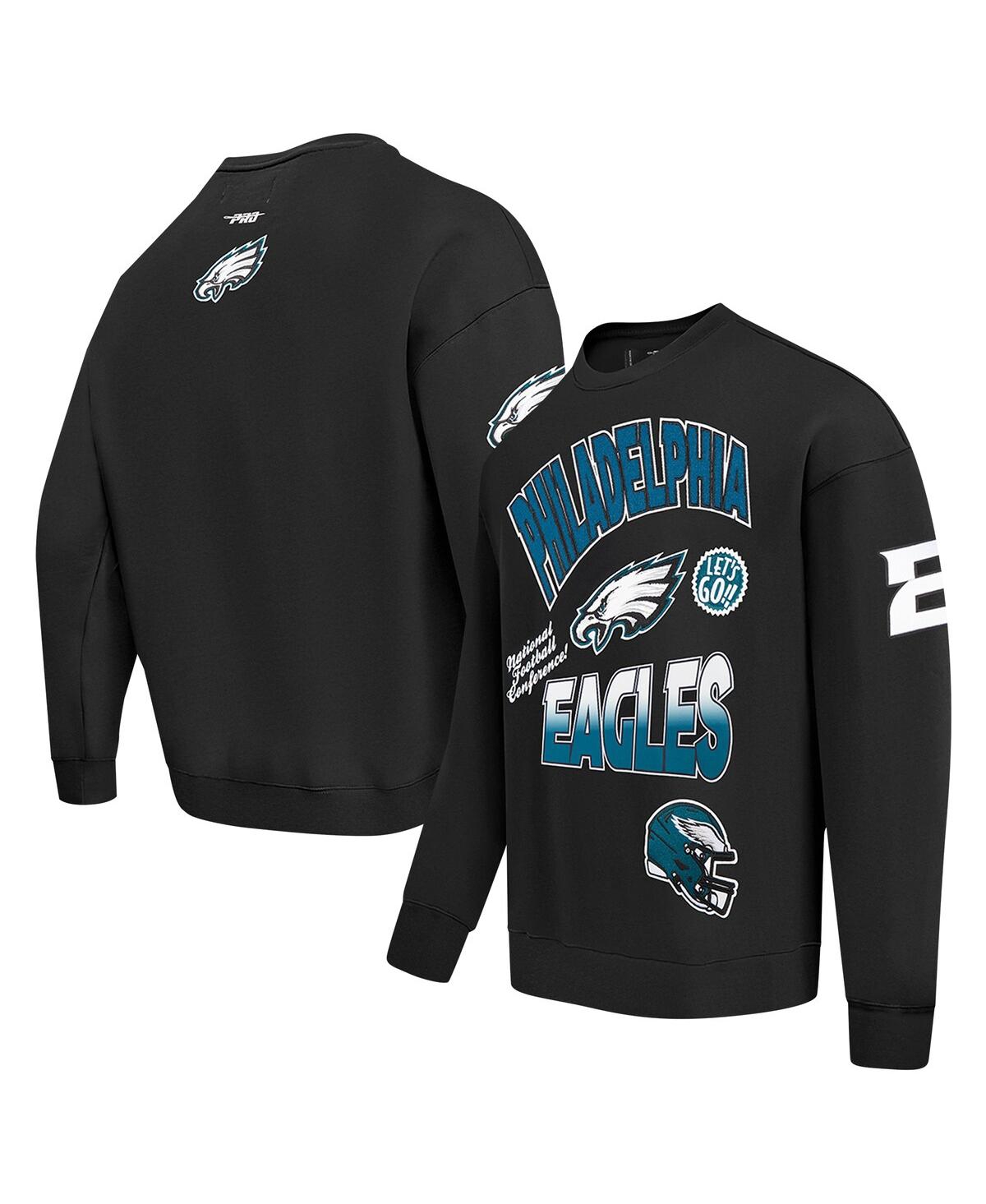 Men's Black Philadelphia Eagles Turn It Up Drop Shoulder Pullover Sweatshirt - Black