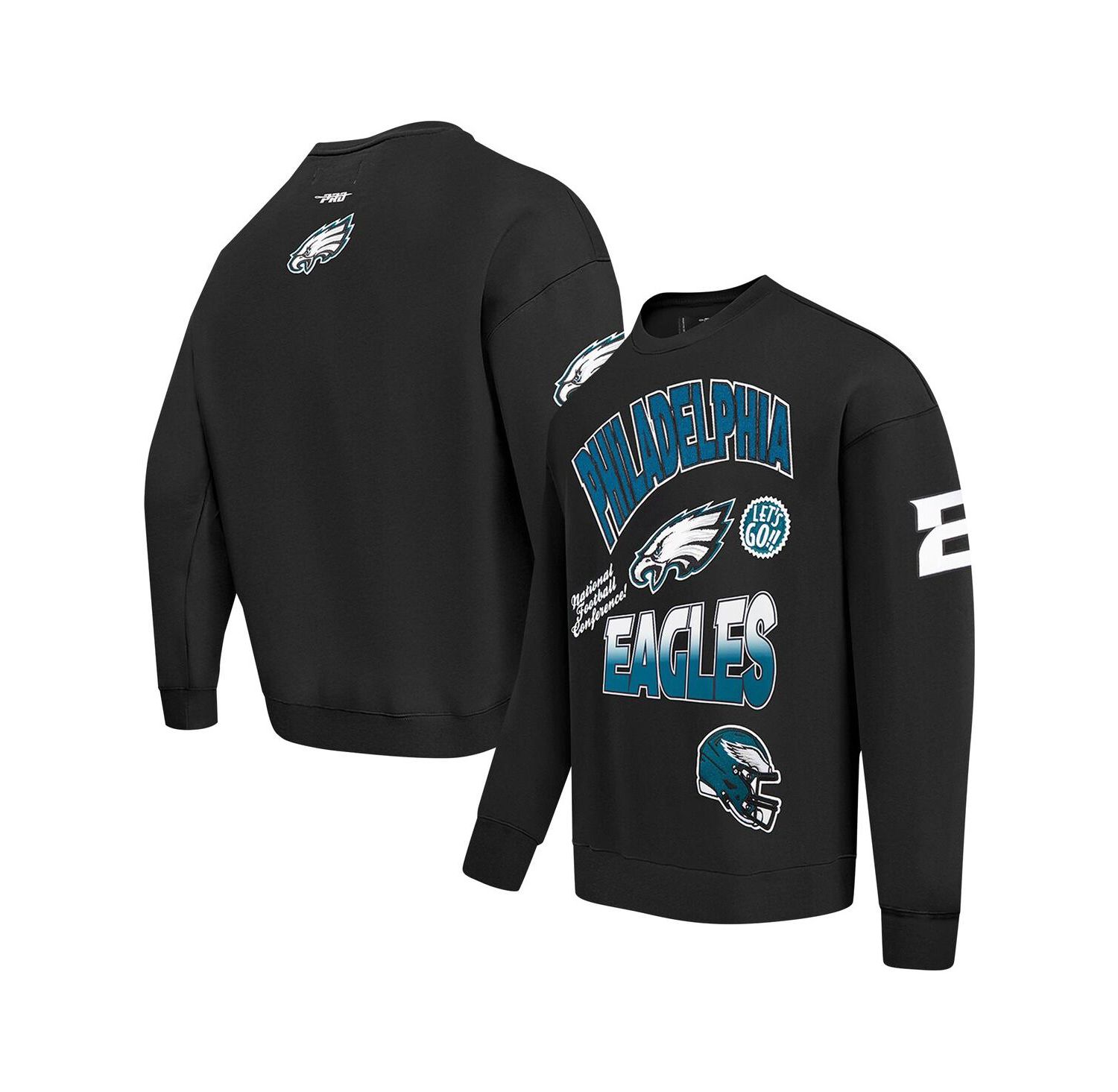 Men's Black Philadelphia Eagles Turn It Up Drop Shoulder Pullover Sweatshirt