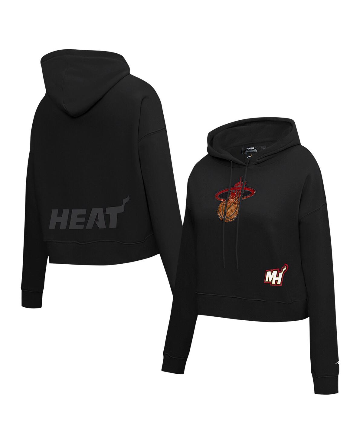 Women's Black Miami Heat Jewels Cropped Pullover Hoodie - Black