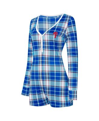 Women's Royal/Red Philadelphia Phillies Ashford Plaid V-Neck Knit Romper