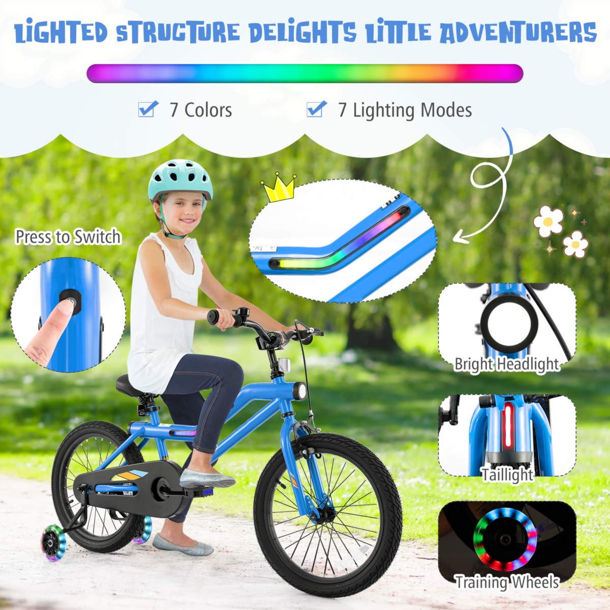 Kids Bike Led Lighted Adjustable with Training Wheels Perfect for 4-7 Years Old Kids, Safe and Fun Ride