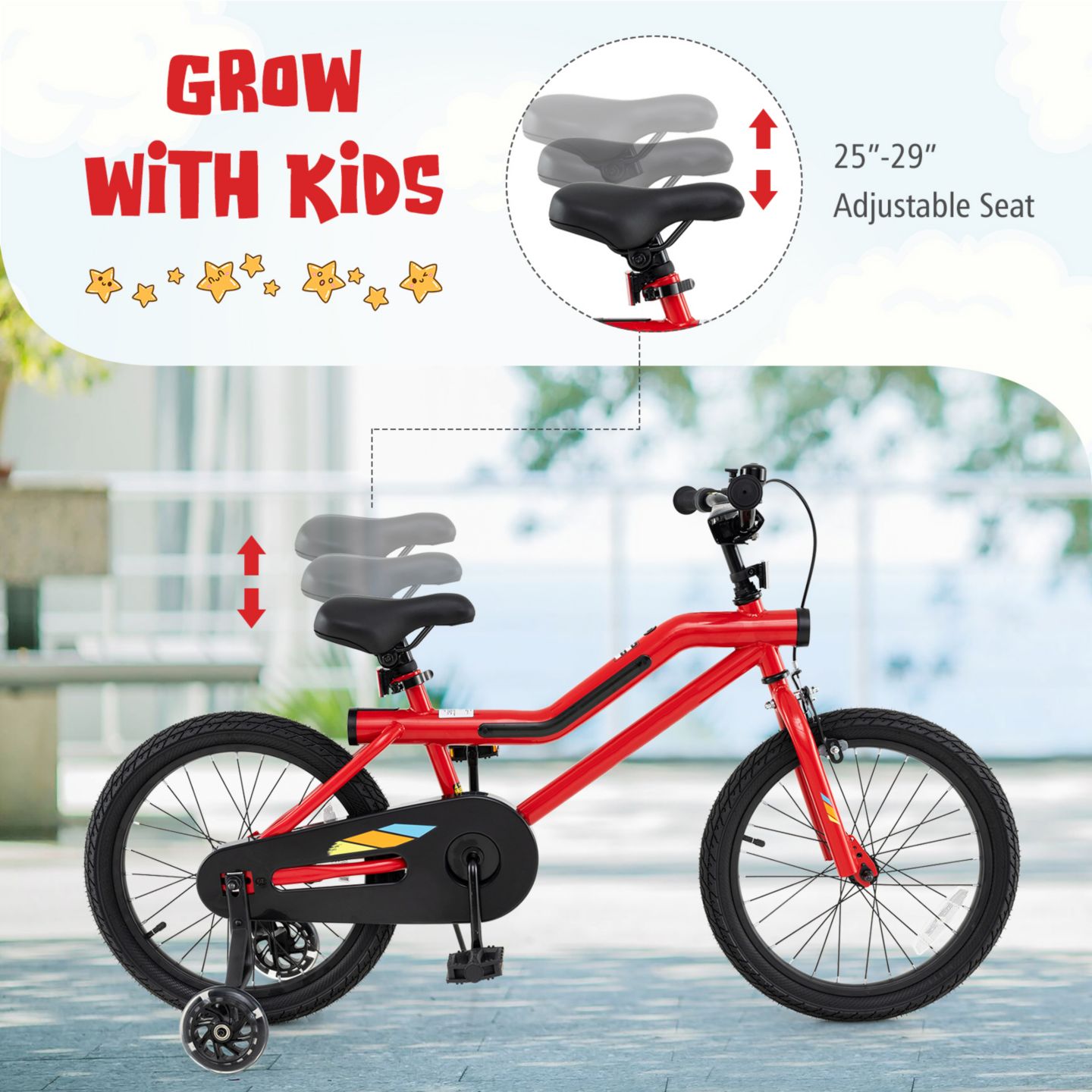 Детская игрушка Slickblue Kids' Bike with LED Lights & Adjustable Seat and Handlebars, от 4 лет, цвет: Красный — фото 5