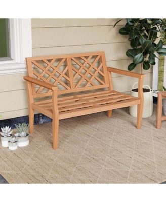 2-Person Outdoor Garden Bench with Comfy Armrests and Backrest Teak Wood