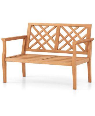 2-Person Outdoor Garden Bench with Comfy Armrests and Backrest Teak Wood