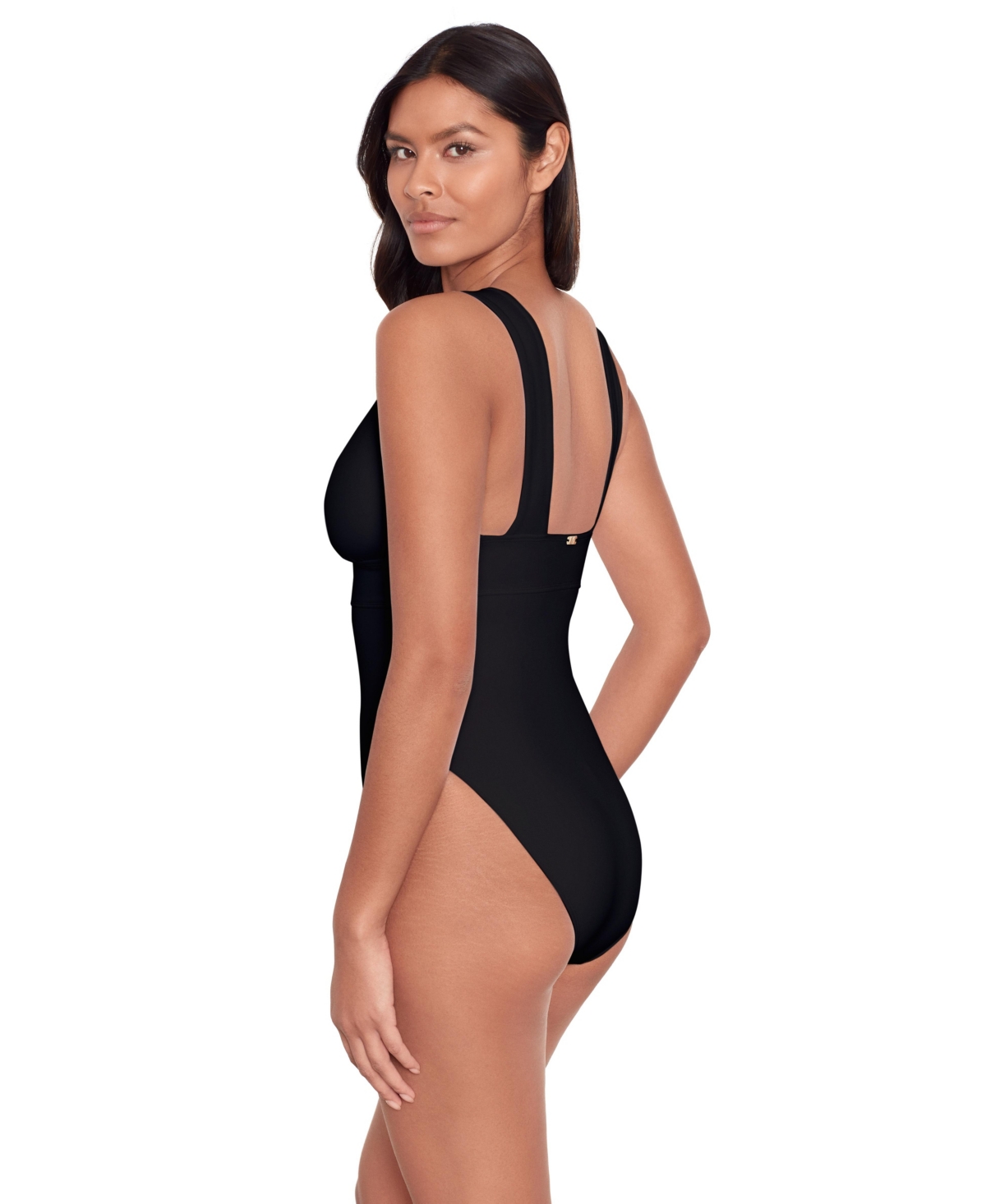 Ralph Lauren Modern V Neck One Piece Swimsuit In Black