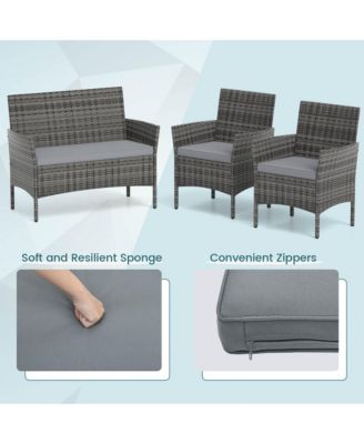 8 PCS Patio Furniture Set with Washable Cushions and Tempered Glass Coffee Table