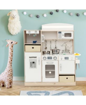 Kids Kitchen Playset with Adjustable LED Lights & Removable Fabric Bins Fun Pretend Cooking Toy