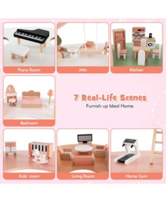 3-Tier Dollhouse for Kids Aged 3-8 with 32 Accessories Interactive Playset for Toddlers