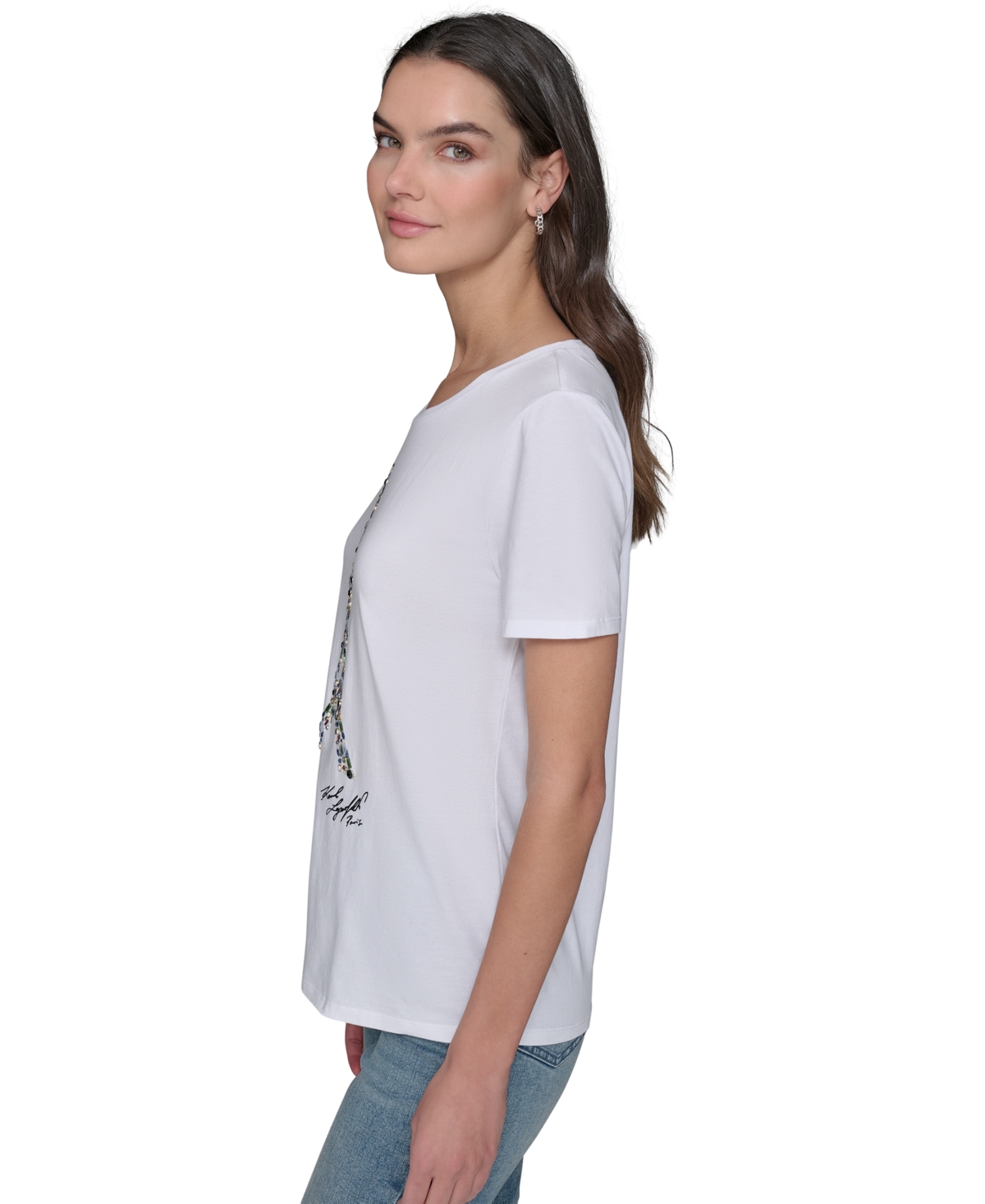 Shop Karl Lagerfeld Women's Jewel Eiffel Crewneck T-shirt In White