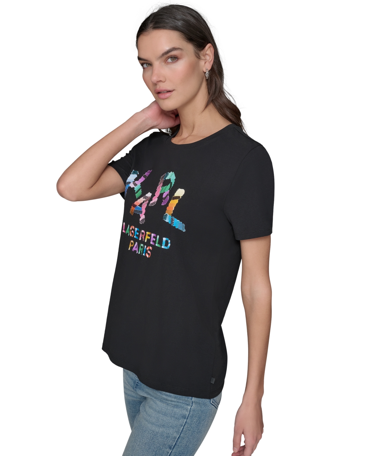 Shop Karl Lagerfeld Women's Karl Paint Graphic T-shirt In Black