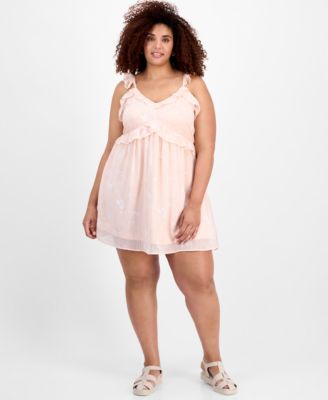 Trendy Plus Size V-Neck Ruffle-Trim Mini Dress, Exclusively at Macy's 