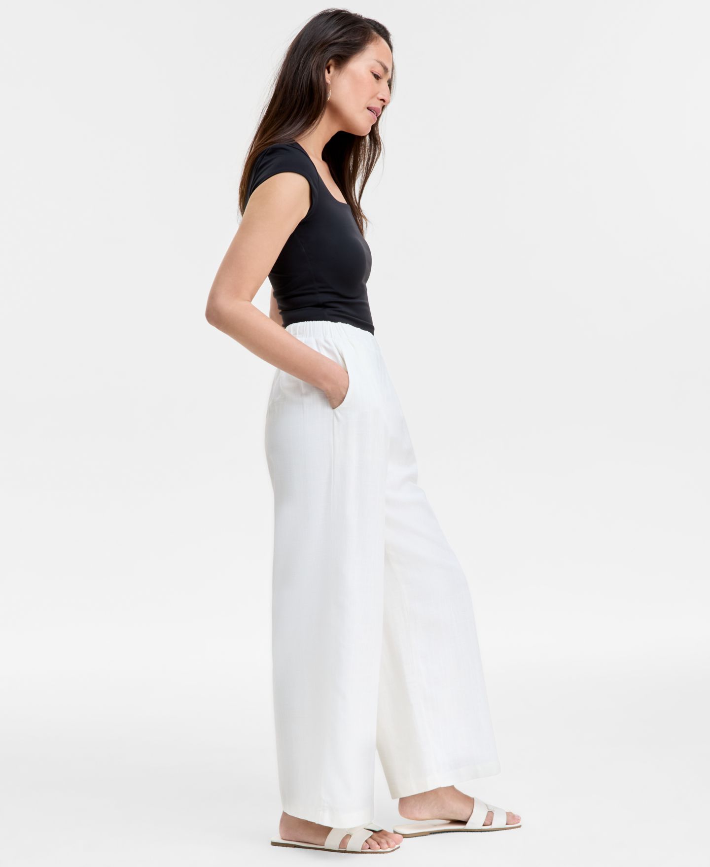 Женские брюки JM Collection Linen Blend Wide-Leg Pull-On, цвет: Яркий белый — фото 2