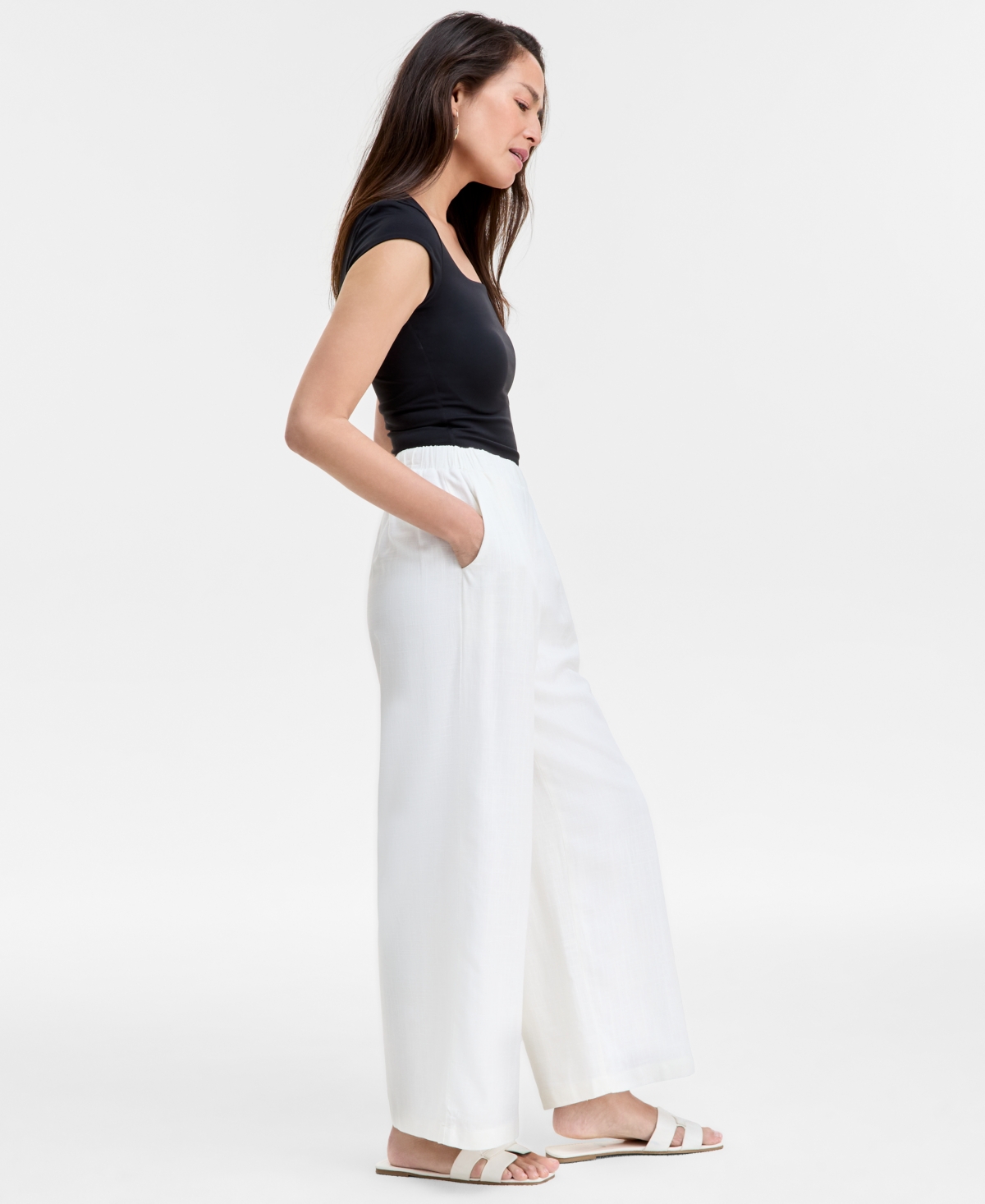 Jm Collection Women's Linen Blend Wide-leg Pull-on Pants, Exclusively At Macy's