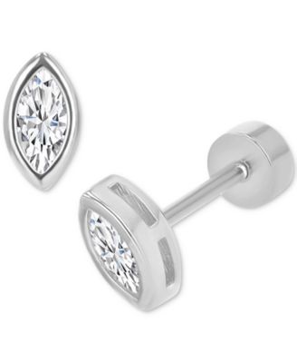 Cubic Zirconia Marquise Bezel Screw Back Stud Earrings in Sterling Silver