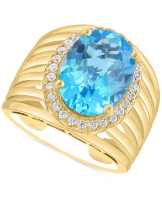 EFFY Collection - Blue Topaz (7 ct. t.w.) & Zircon (1/2 ct. t.w.) Statement Ring in 14k Gold over Silver