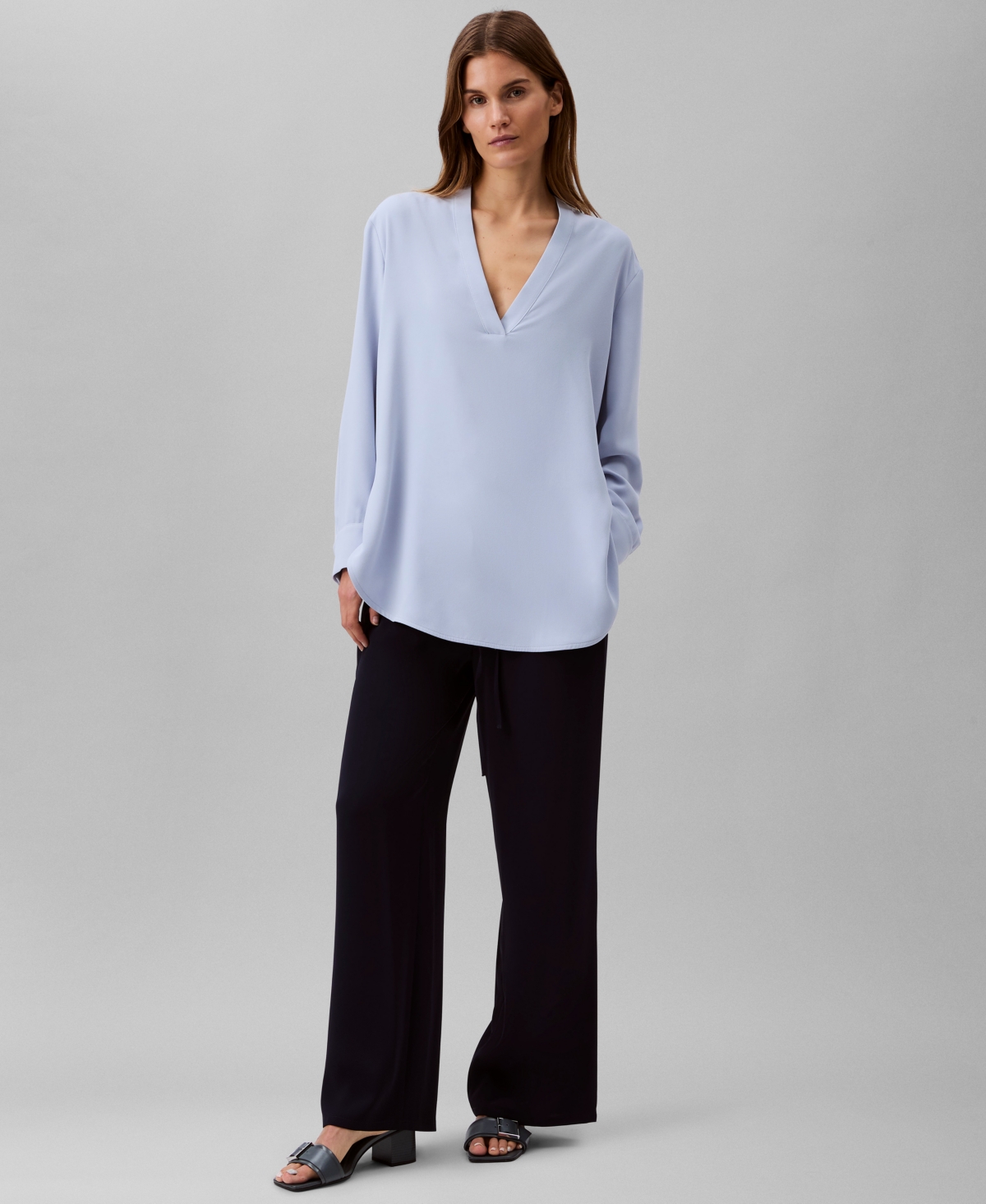 Shop Calvin Klein Women's Relaxed V-neck Popover Tunic In Zen Blue