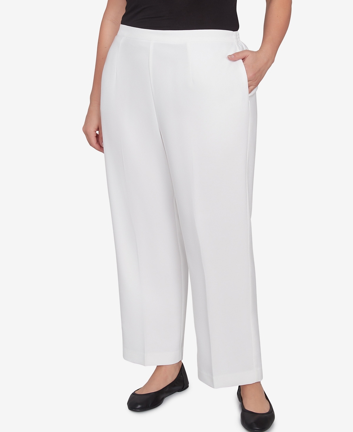 Alfred Dunner Plus Size Copenhagen Soft Heather Microfiber Average Length Pants In Oyster
