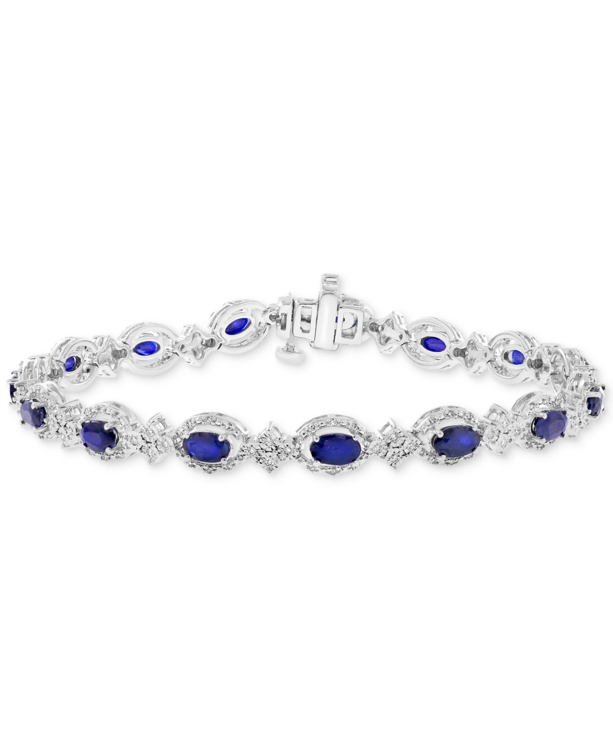 Effy Collection Diamond (1/2 Ct. T.w.) & Blue Sapphire (4-1/4 Ct. T.w.) Bracelet In Sterling Silver In Multi Stone