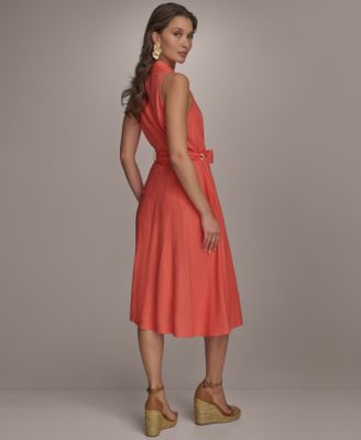 Donna Karan New York Women's Belted Linen Shirt Dress - Macy's