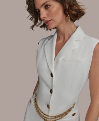 【Donna Karan New York】Button-Front Chain-Trim Dress Donna Karan New York Women's Button-Front Chain-Trim Dress