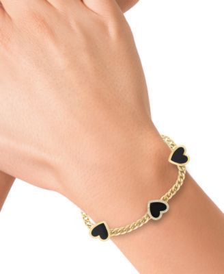 EFFY&reg; Onyx (9 x 8-1/2 mm) & Diamond (1/4 ct. t.w.) Heart Flex Bracelet in 14k Gold Over Silver
