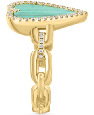 EFFY&reg; Malachite (13 x 10mm) & Diamond (1/4 ct. t.w.) Heart Ring in 14k Gold over Silver