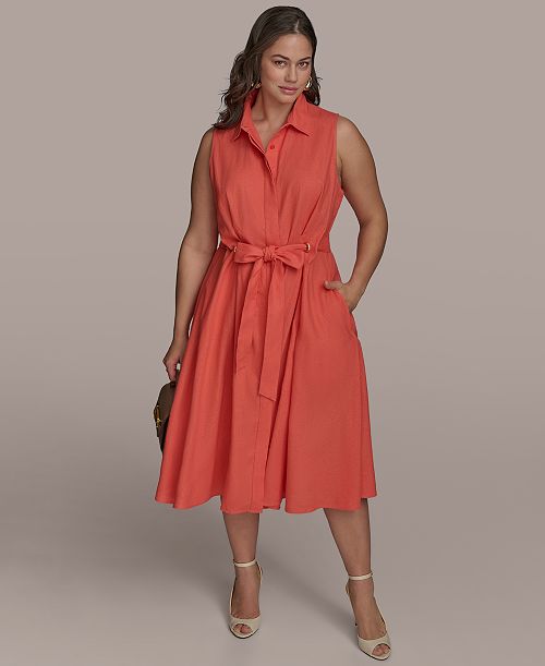 alfani Donna Karan New York Women's Plus Size Linen-Blend Shirt Dress Women's Fashion Shoes & Accessories