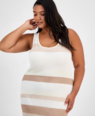Trendy Plus Size Open-Stitch Striped Midi Dress, Exclusively at Macy's