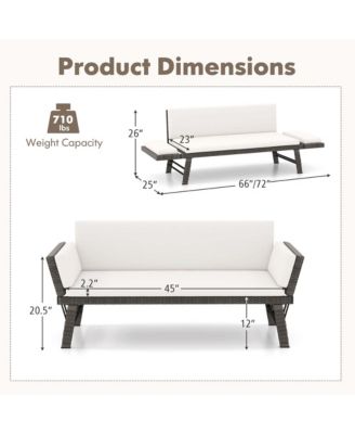 Outdoor Convertible Sofa Daybed with Adjustable Armrests Removable Cushions