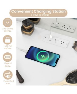 Compact Vanity Desk with Lighted Mirror and Built-In Power Outlets