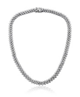 Sterling Silver White Gold Plated with Clear Cubic Zirconia Braided Tennis Necklace - Silver