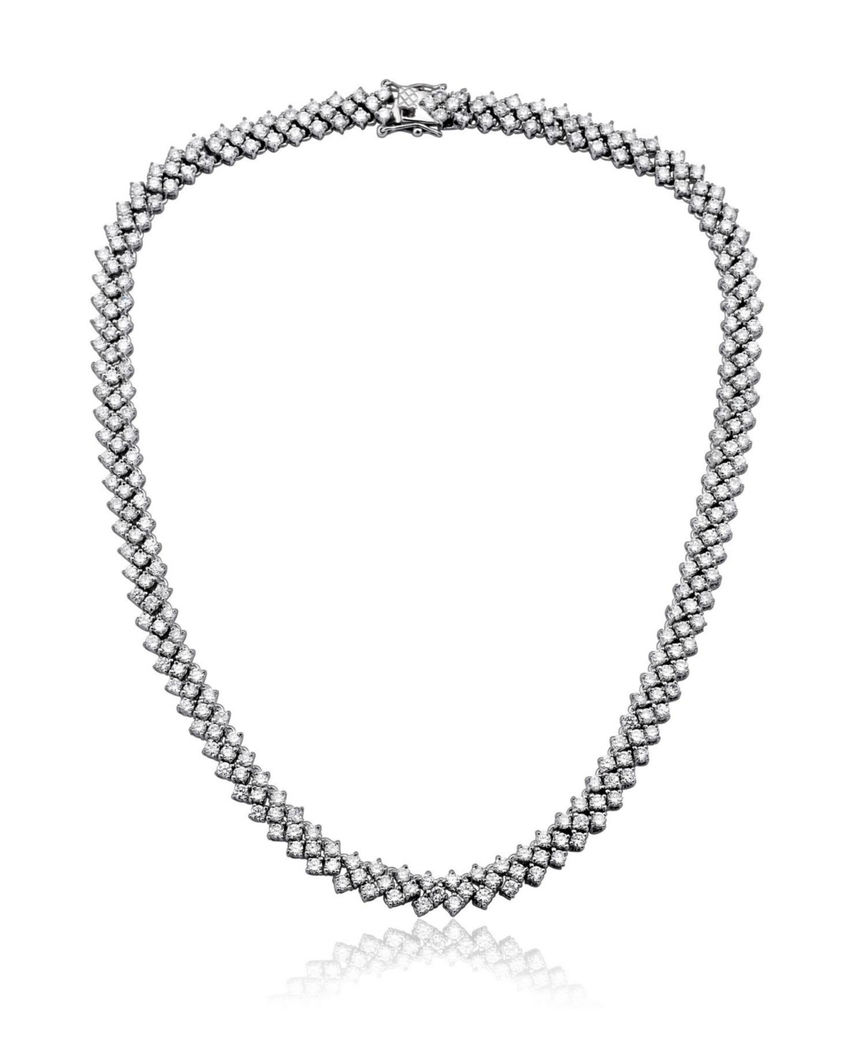Sterling Silver White Gold Plated with Clear Cubic Zirconia Braided Tennis Necklace - Silver