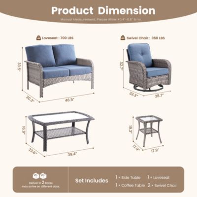 5-Piece Outdoor Wicker Patio Furniture Set, Double Resistance Rattan Rocking Chair and Coffee Table Conversation Set