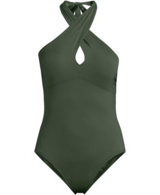 Women's Long Criss Cross Halter One Piece Swimsuit
