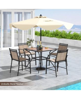 Patio Table for 4 People w/ Umbrella Hole Wood-Like Tabletop Metal Support Legs
