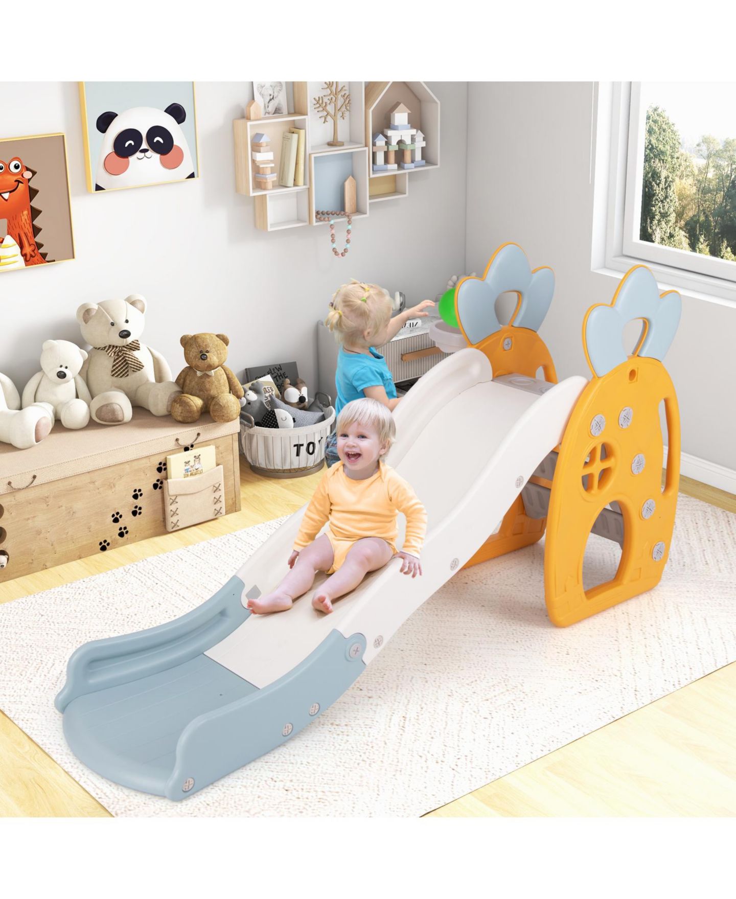 Детская игрушка Slickblue Foldable Slide with Basketball Hoop, Ages 3+, цвет: Разноцветный — фото 3