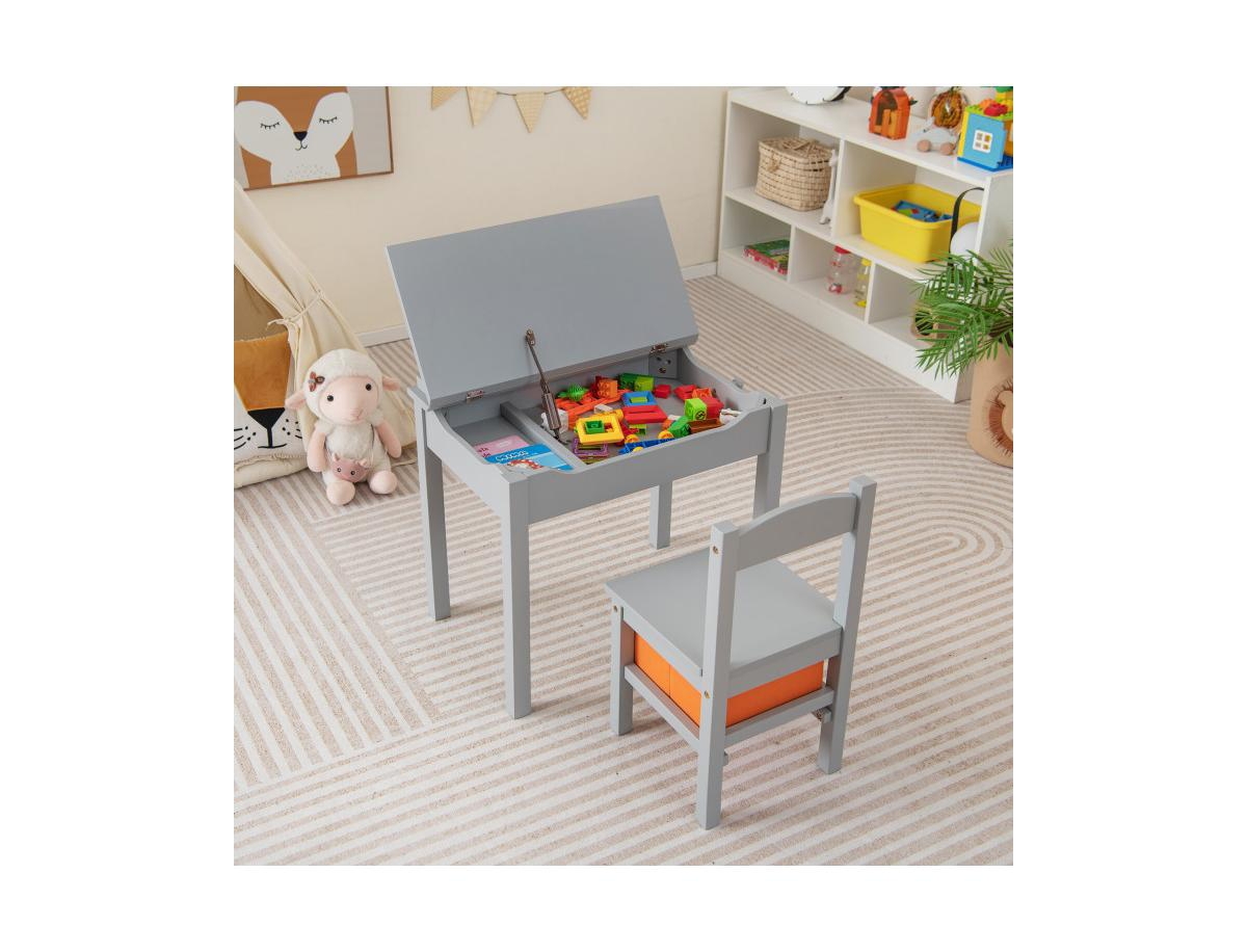 Flip-Top Kids Activity Table and Chair Set with Hidden Storage Space Fun Organized Playtime Furniture
