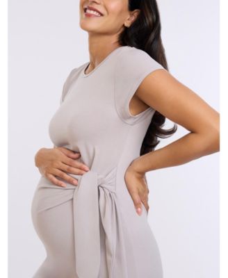 Maternity Crew Neck Short Sleeve Side Tie Midi Dress - Motherhood