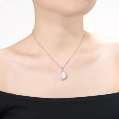 Sterling Silver White Gold Plated with Pink Mother of Pearl Heart Shaped Pendant Necklace