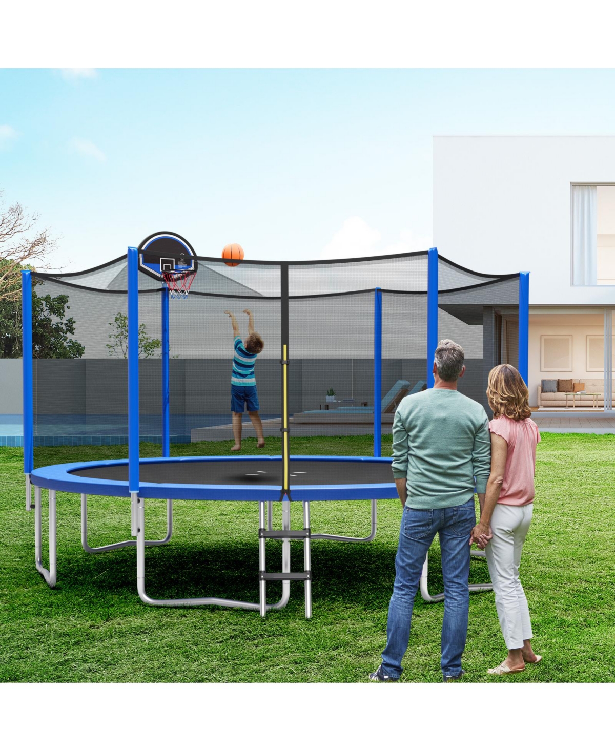 Outdoor Recreational Trampoline with Enclosure Net