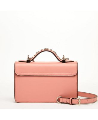 Women s Pink Leather Crossbody Bag Studded Shoulder Purse with Top Handle Embellished Handbag for Evening & Casual Outfits