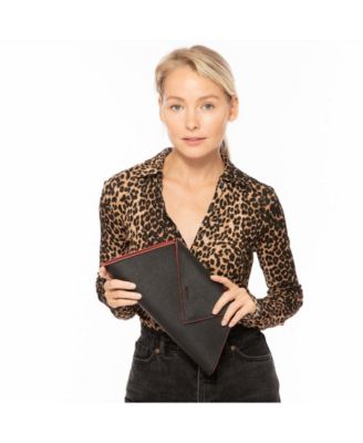 Black Leather Clutch Bag Unique Evening Purse Women's Handbag