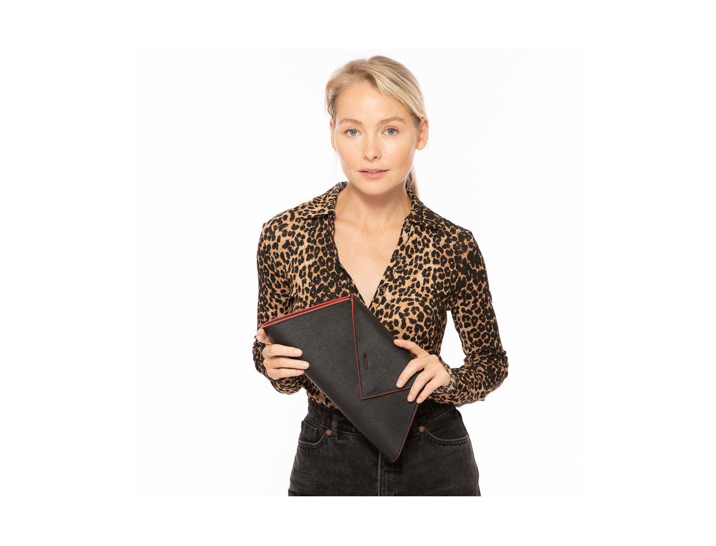Женский клатч SUSU Black Leather Clutch Bag Unique Evening Purse Handbag, цвет: Чёрный — фото 6