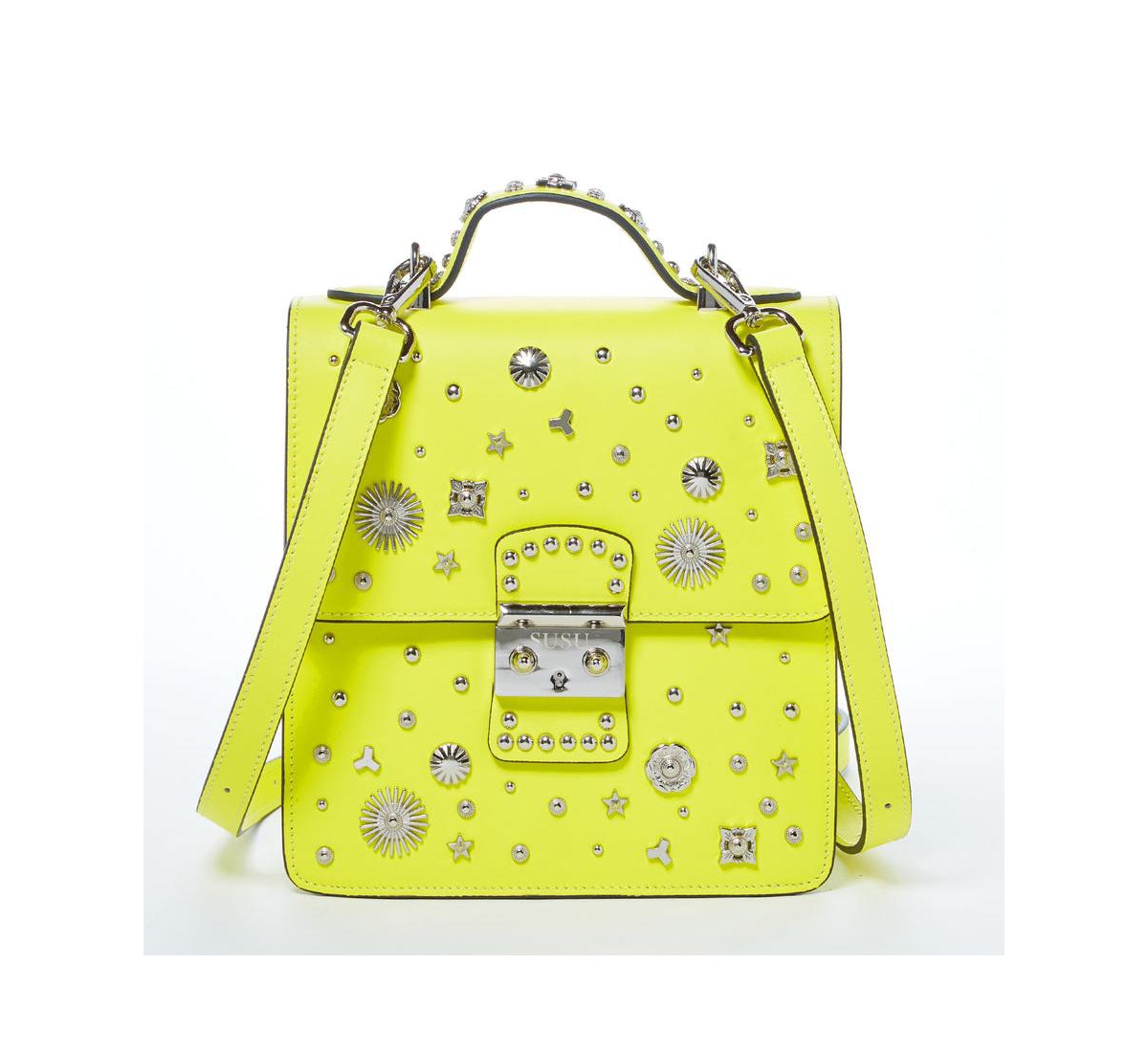 Convertible Leather Backpack Purse Yellow Crossbody Bag Women's Handbag