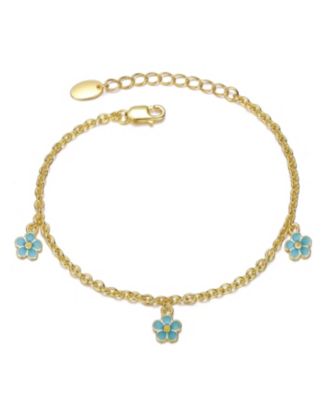 Kids Sterling Silver 14K Gold Plated Colored Enamel Daisy Charm Bracelet
