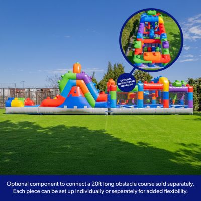 HeroKiddo 12FT Block Party Dual Lane Backload Inflatable Water Slide with Attached Pool & Air Blower, Commercial Grade, PVC Vinyl, Outdoor Play, Backyard Fun, Kids and Adults