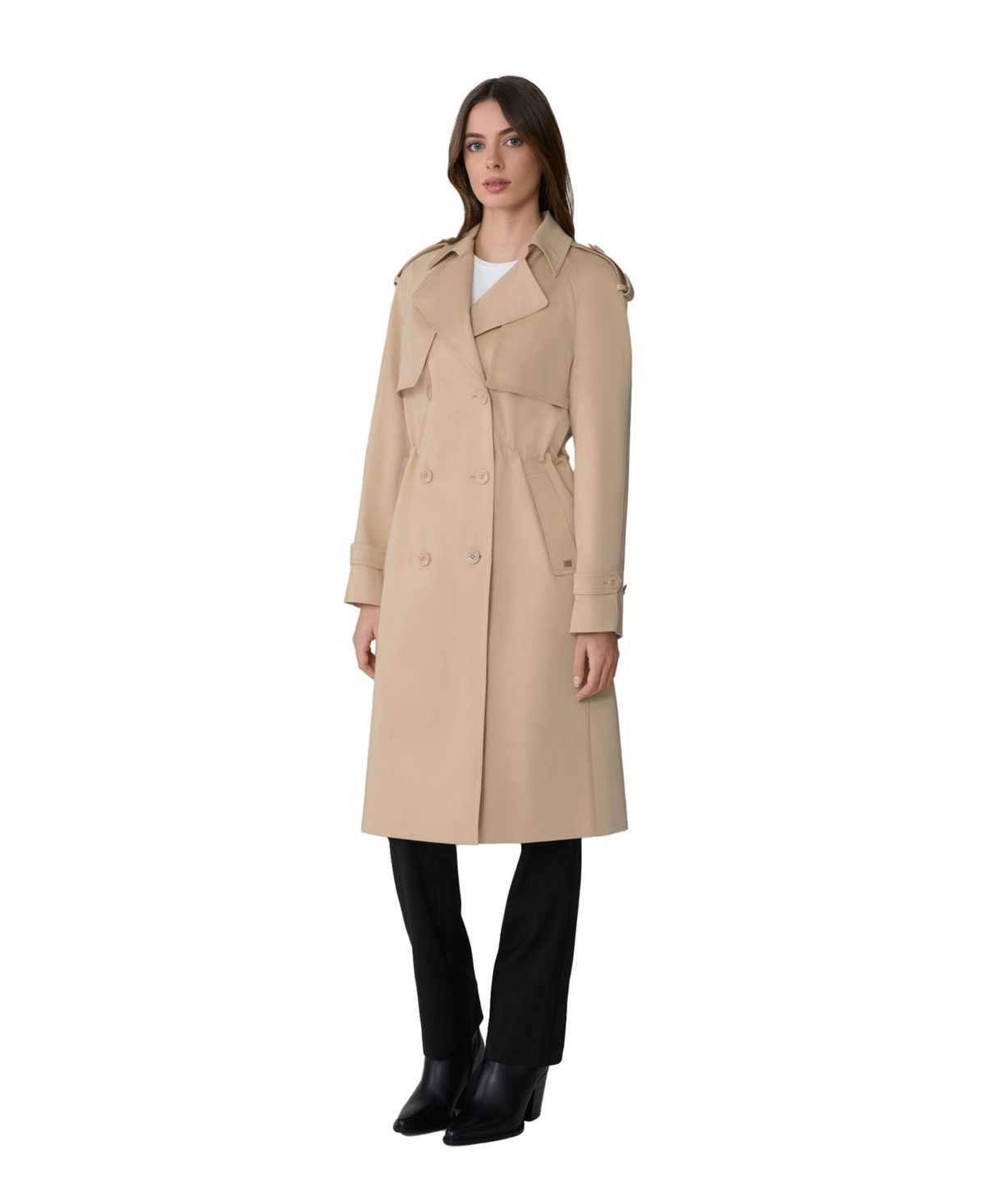 Womens Fabiola Relaxed-Fit Double-Breated Trench Coat With Adjustable Waist - Almond