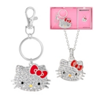 Hello Kitty Crystal Necklace & Keychain Gift Set - Silver