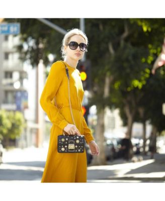 Studded Small Leather Crossbody Bag Black Purse  Women's Handbag with Top Handle