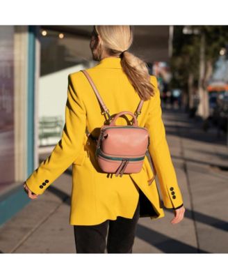 Leather Backpack Purse for Women Convertible Crossbody Bag Medium Size Pink Handbag  with Front and Back Pockets